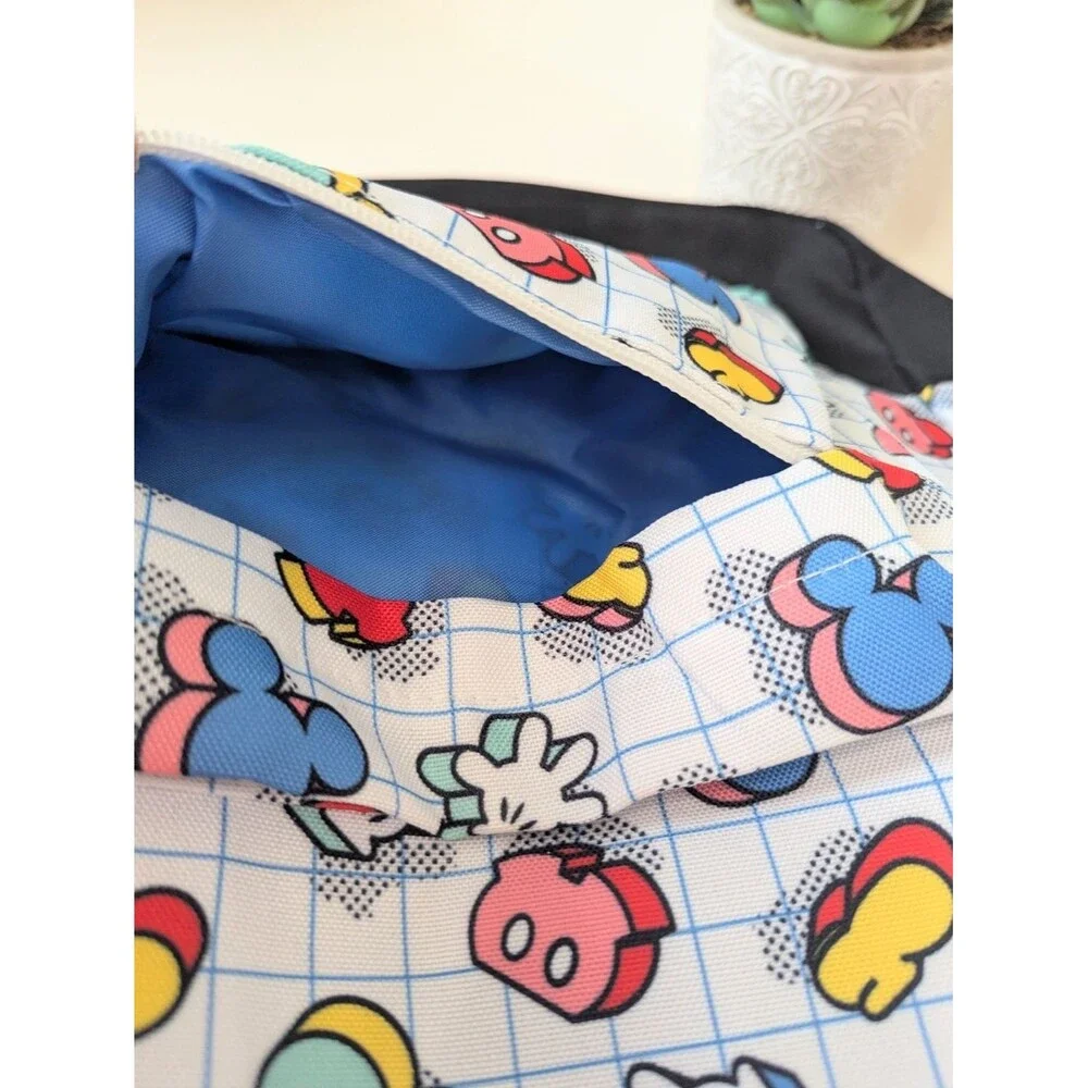 Mickey Mouse Disney White Backpack with Blue, Red, Yellow, Pink, Green Icons NWT